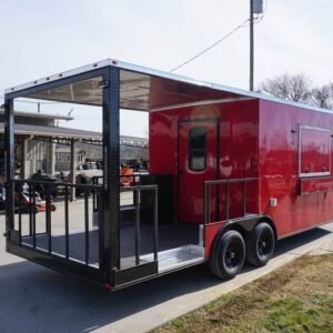 8.5 x 22 Red V-Nose BBQ Porch Concession with Blackout Trim Package