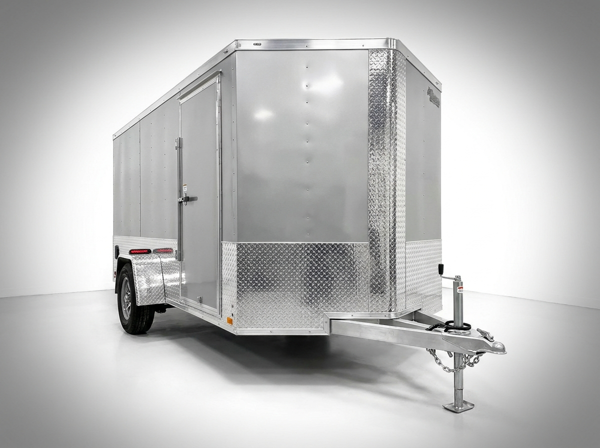 Aluminum cargo trailer with diamond plate and silver finish
