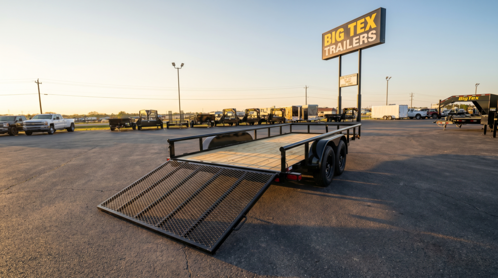 Big Tex 7x16 tandem axle landscape utility trailer with mesh ramp gate — utility trailers for sale at PrimeLoad